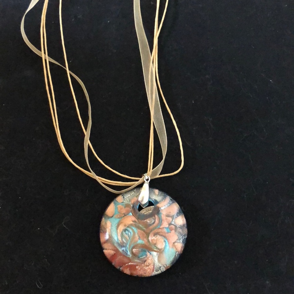 Venetian glass pendant with silk ribbon chain